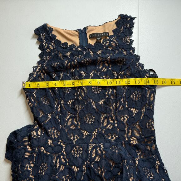 City Studio Fit & Flare Mini Dress Juniors 5 Blue Lace Sleeveless Coquette Party - Picture 5 of 10